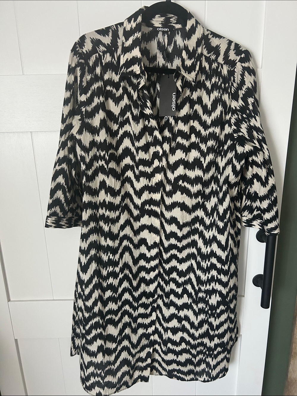 Olsen Black & White Printed Shirt Dress